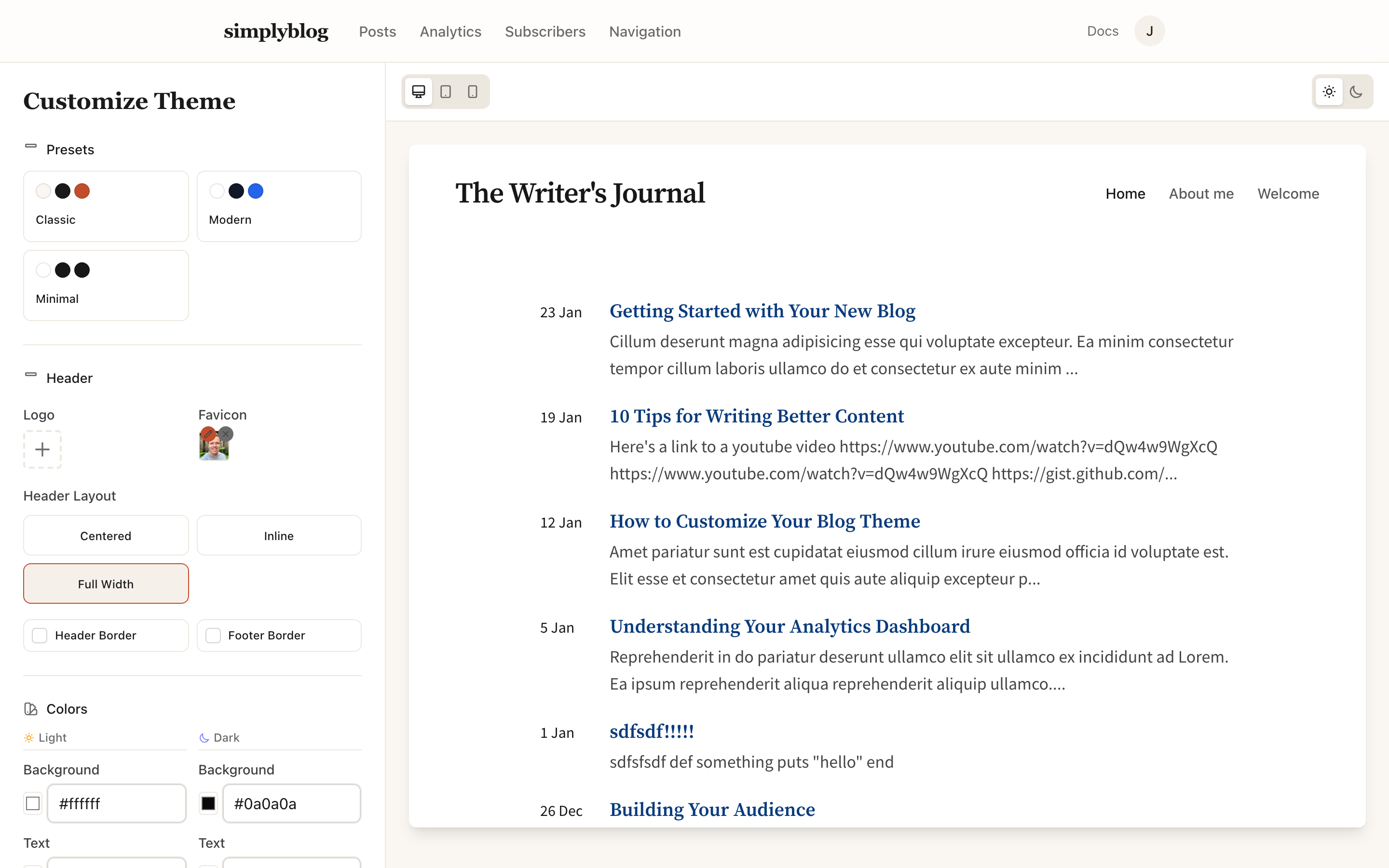Theme customization interface
